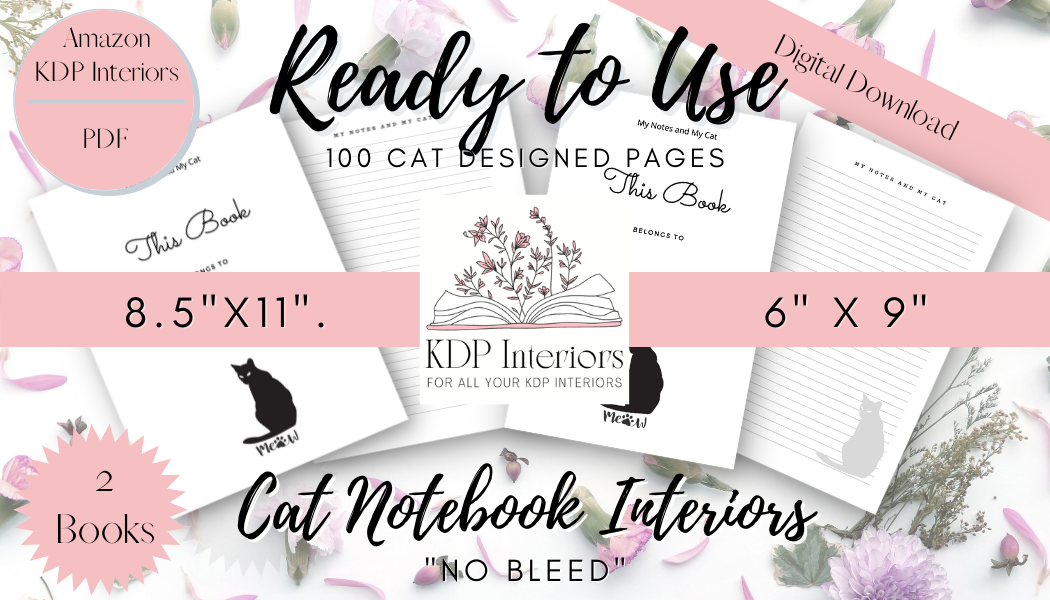 2 KDP Interior - Cat Design KDP Interiors - 2 Books, Low Content 100 Pages, 5"x8", 8.5"x11", Notebook. freeshipping - KDPInteriors.co.uk